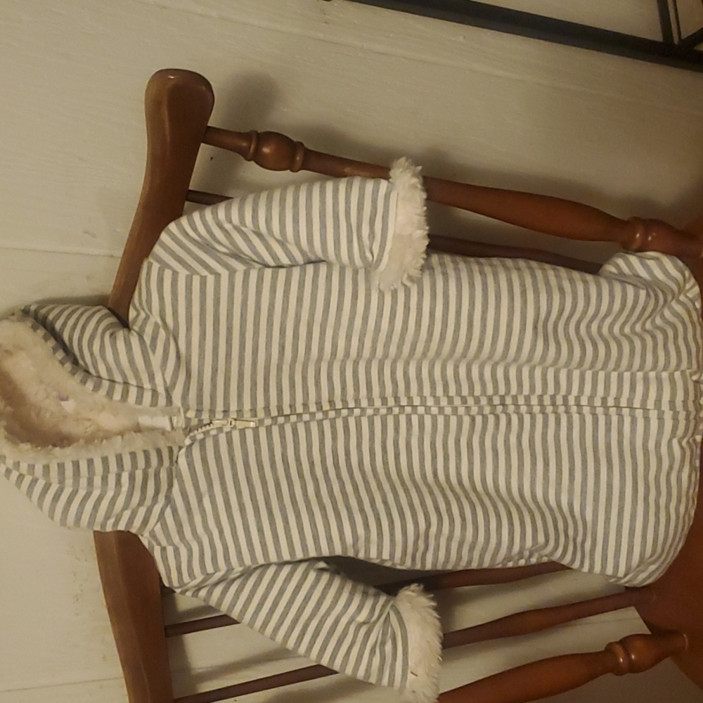 Restoration Hardware Baby & Child grey & cream striped 6mo bunting bag sleeper
